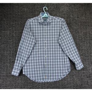 Thomas Dean Shirt Mens Large Blue White Plaid Long Sleeve Cotton Casual Preppy